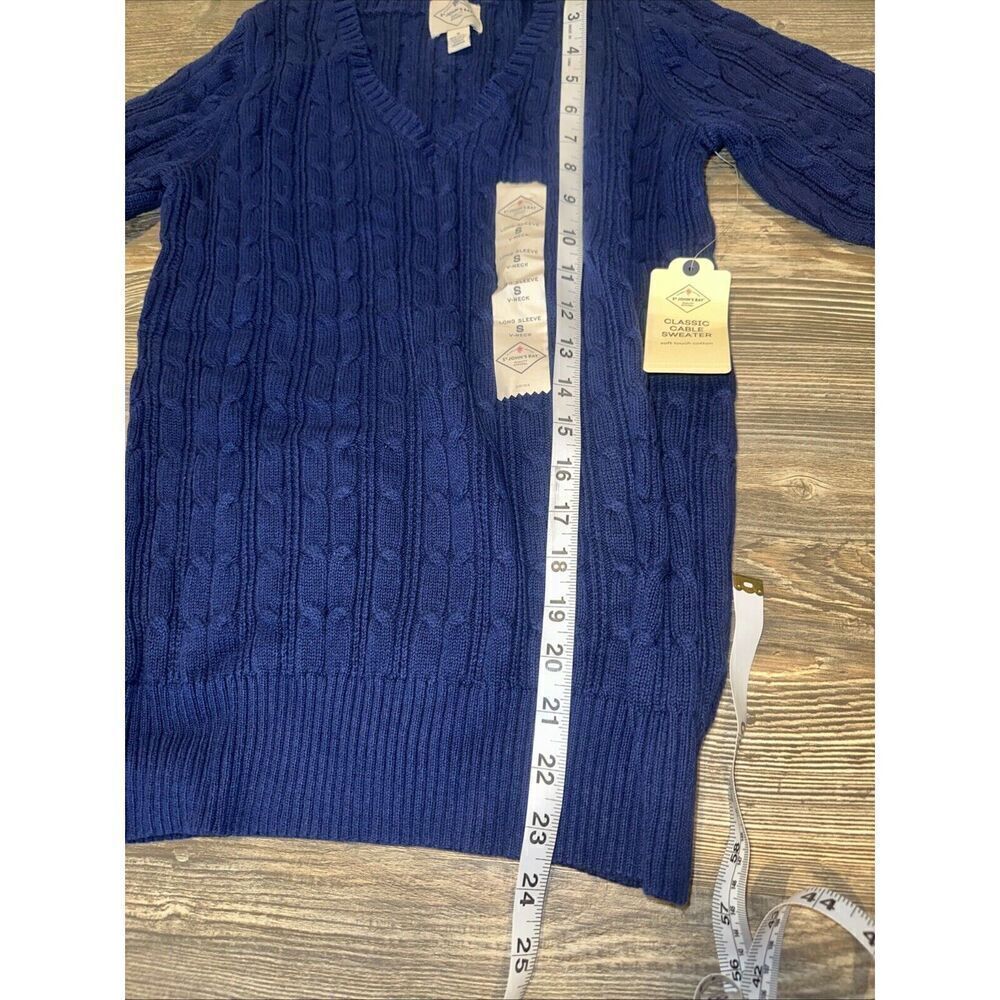 St Johns Bay Women Sweater Navy Cable Knit Long Sleeve V Neck NWT. 10 - Picture 7 of 8